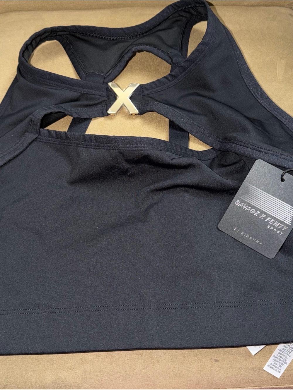 Savage X Fenty Black Racerback Sports Bralette with Silver X Accent